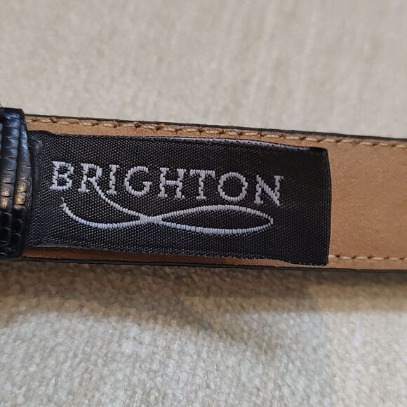 Brighton Black Reptile Embossed Leather Gold and Silver Buckle and Loops Size 30 - Picture 3 of 10